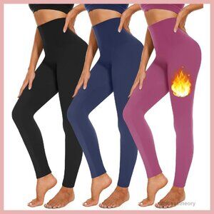 3 Pack Fleece Lined Leggings High Waisted Winter Yoga Running Workout Pants